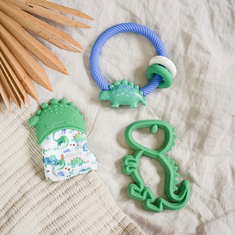 Silicone Teether Rattle, Dino
