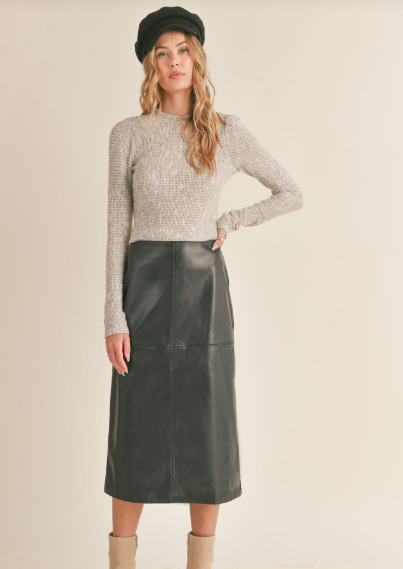 Norma vegan leather midi skirt, black