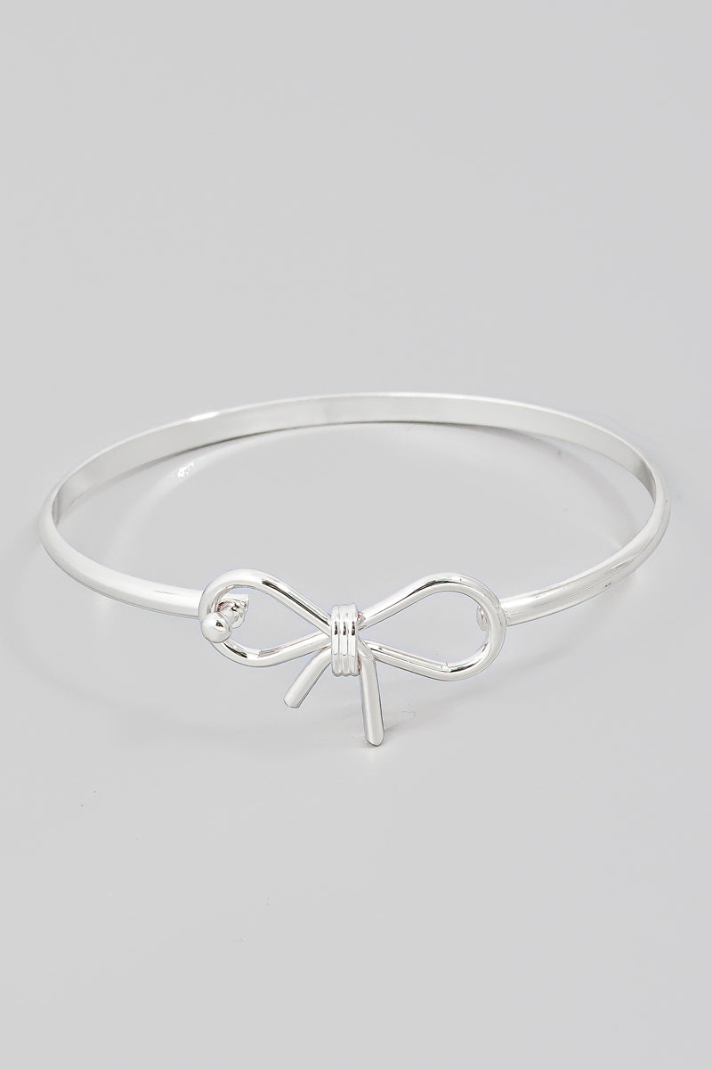 Metalic Wire Bow Bangle Bracelet, Silver