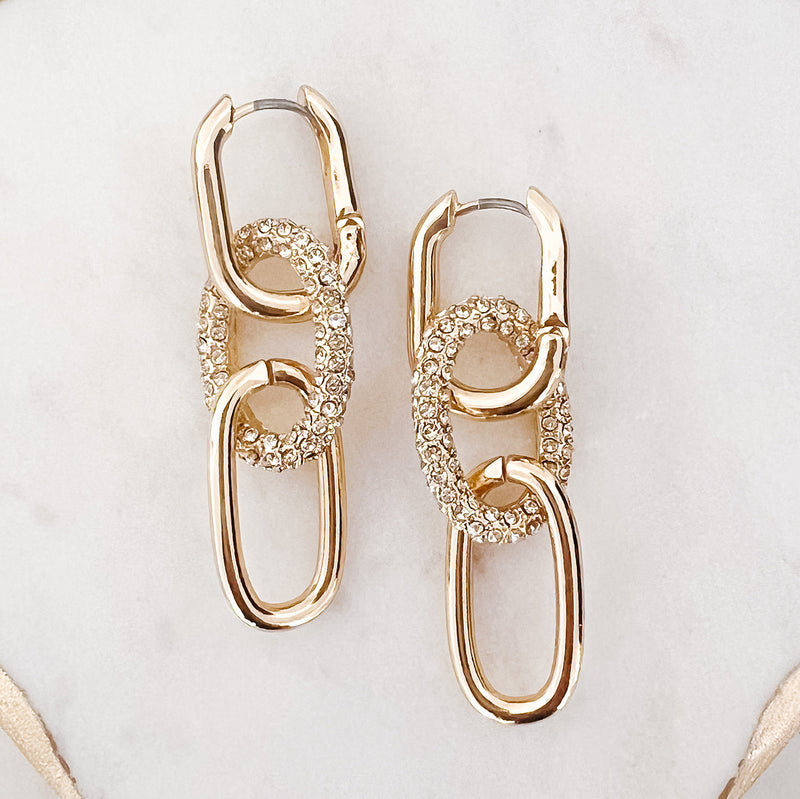 Pave Link Huggie Earrings, Gold