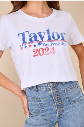 Vote for Taylor Crop Tee, White