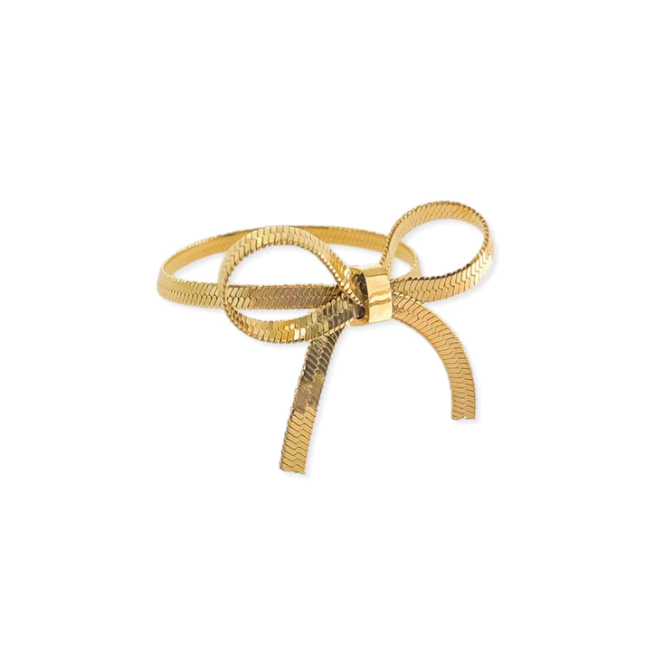 Herringbone Bow Ring, Gold