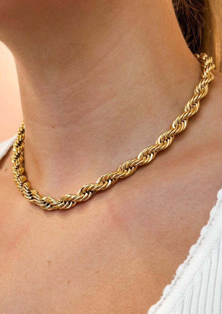 Stainless Steel Twist Chain Necklace, Gold