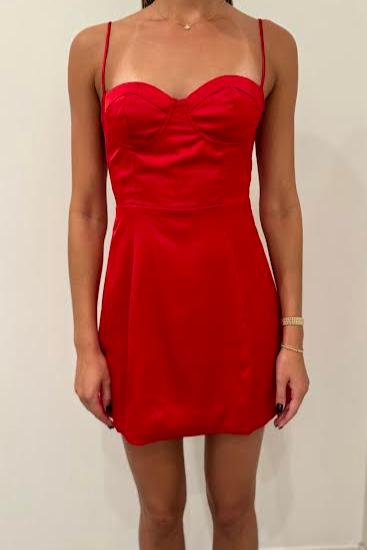 Corset Satin Mini Dress, Crimson