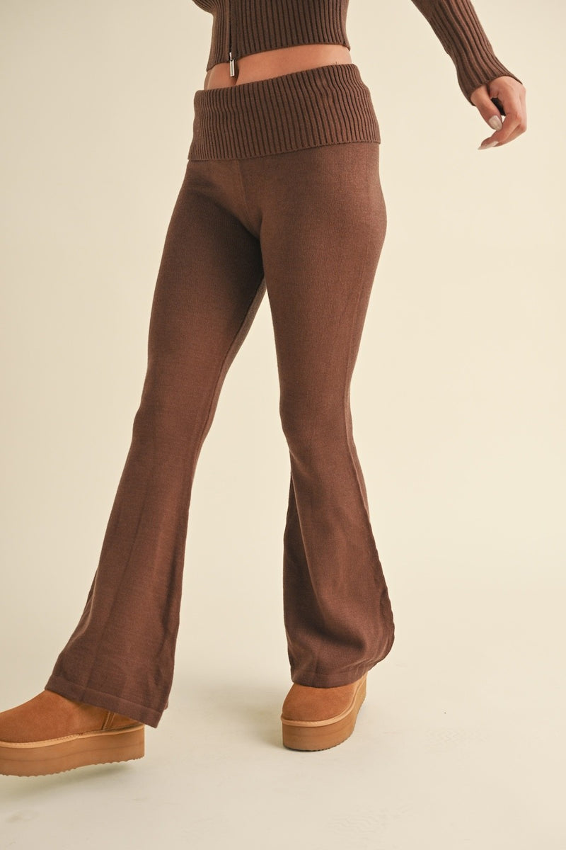 Fold Over Flare Sweater Pants, Chocolate