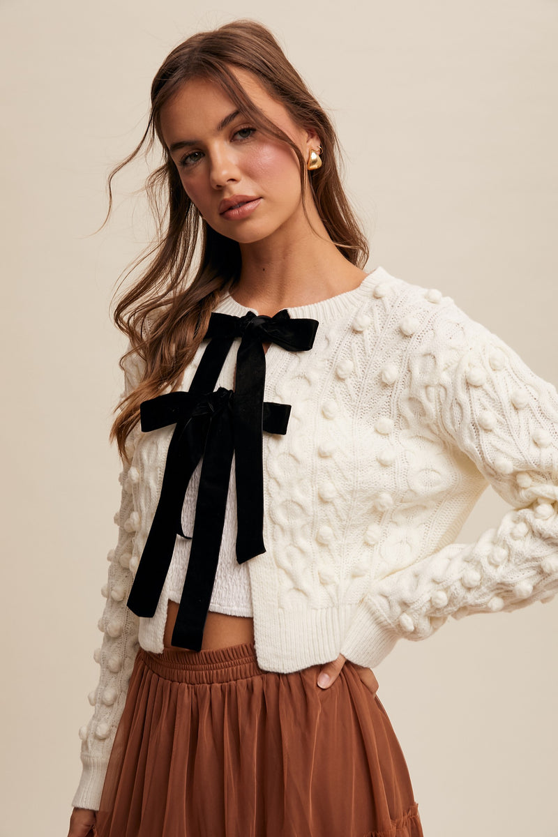 Bow Closure Knit Sweater, Cream