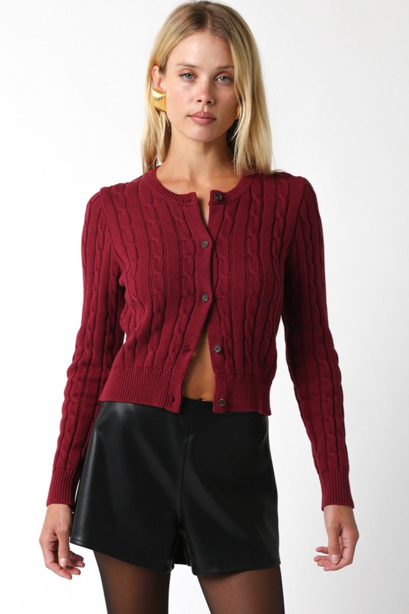 Cassidy Cableknit Sweater, Burgundy