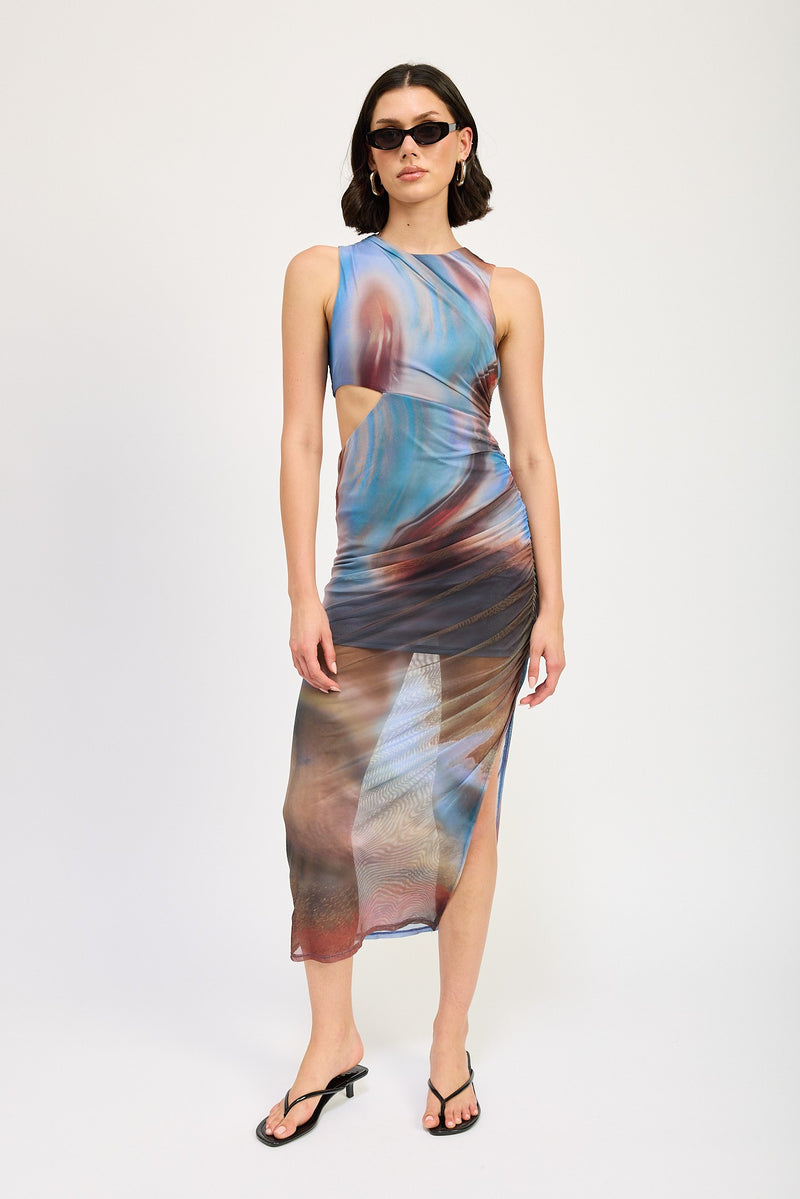 Cutout Marble Mesh Dress, Multi