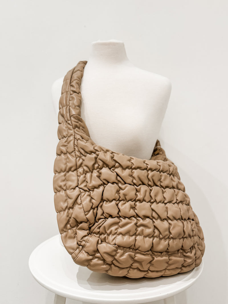 Large Quilted PU Bag, Beige