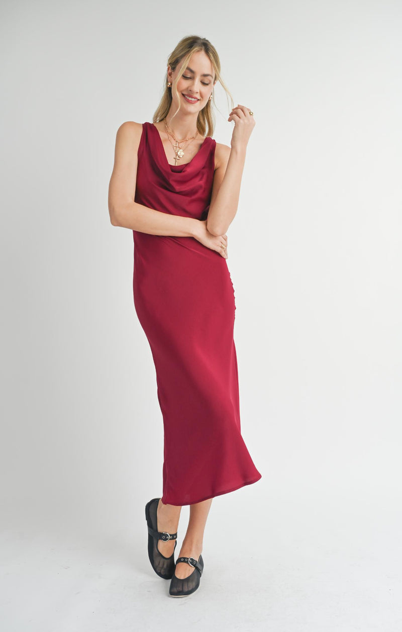 Cowl Neck Midi Dress, Red