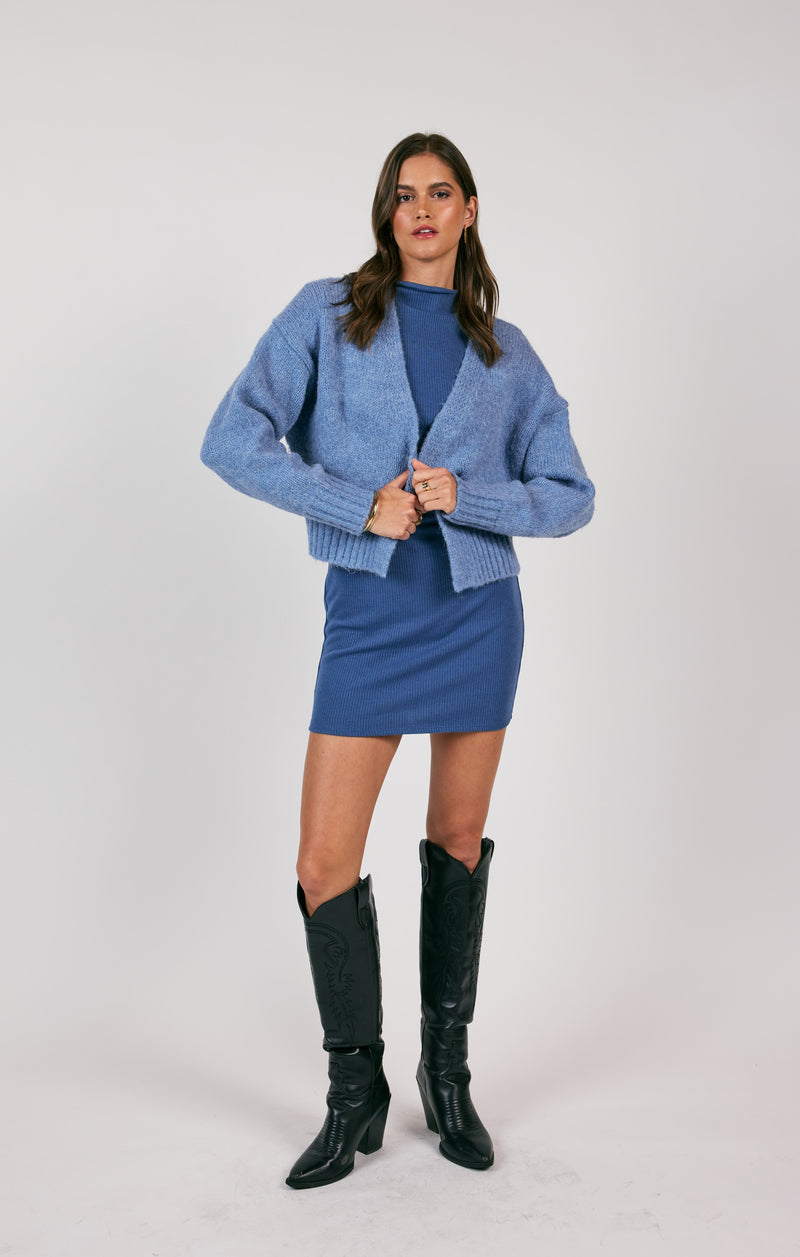 Rhia Cropped Open Cardigan, Blue