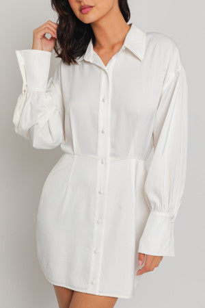 Buttondown Shirt Dress, White