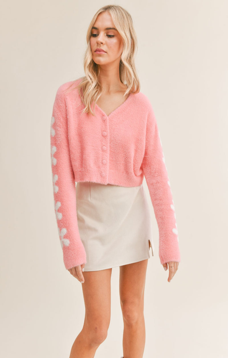 Self Love Fuzzy Flower Cardigan, Candy Pink