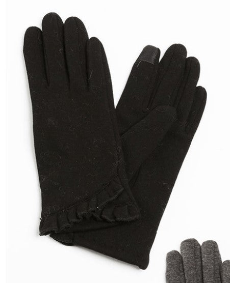 Shirring Trimmed Gloves, Black