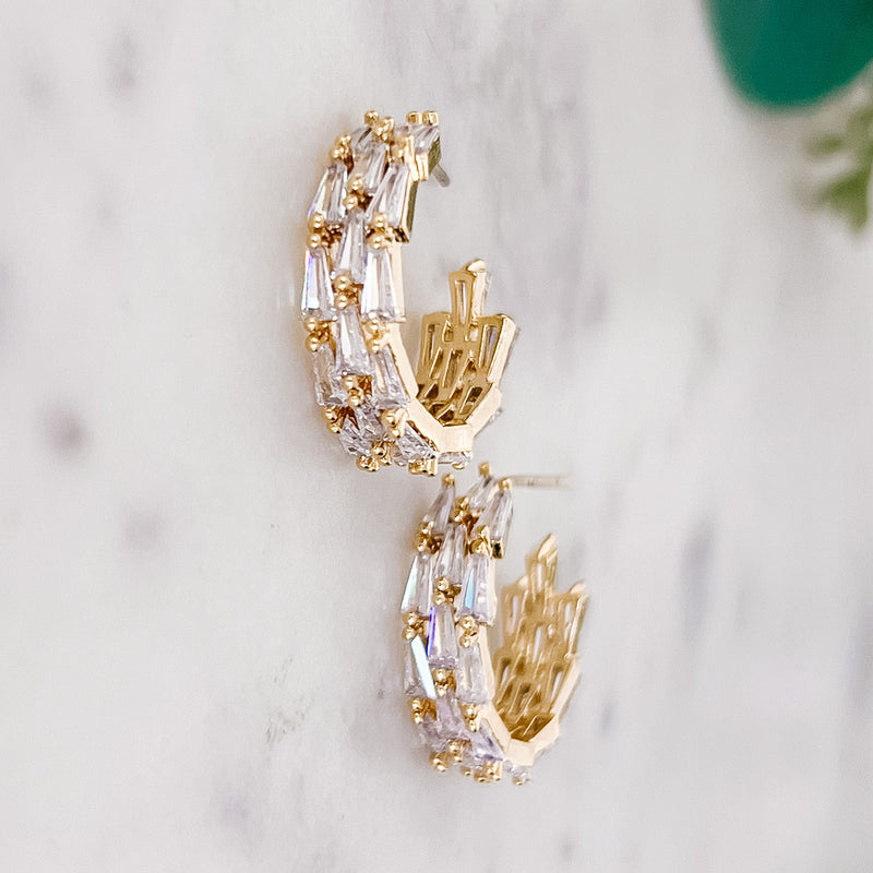 Baguette Hoop Earrings, Gold