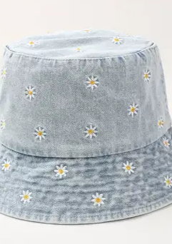 Denim Chrysanthemum Bucket Hat