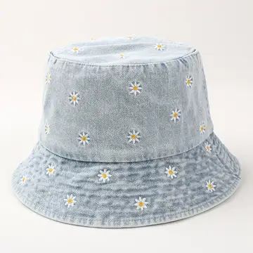 Denim Chrysanthemum Bucket Hat