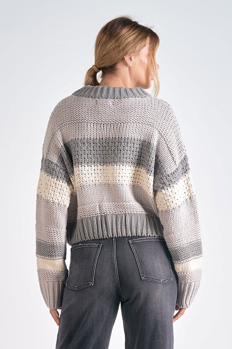 Crew Neck Cropped Sweater, Grey