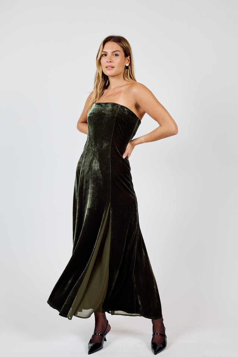 Midnight Oil Strapless Maxi Dress,