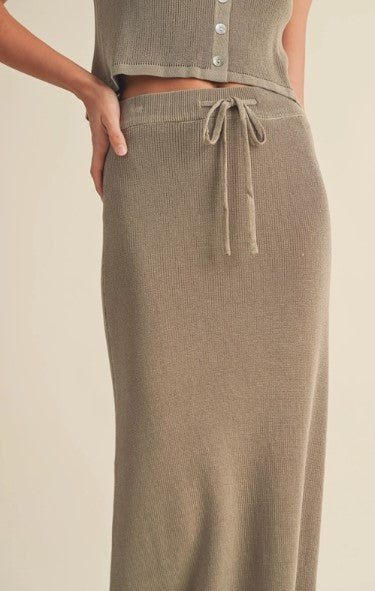 Knitted Maxi Skirt, Green Grey