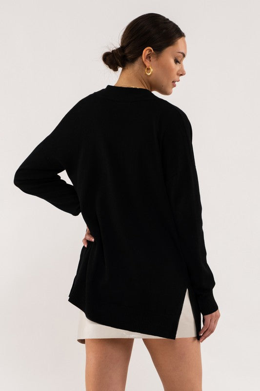 Long Sleeve Basic Knit Cardigan, Black