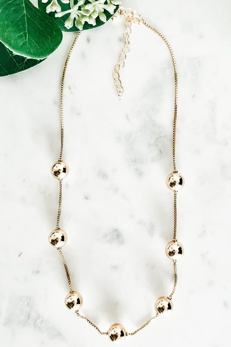 Gold Ball Necklace, Gold