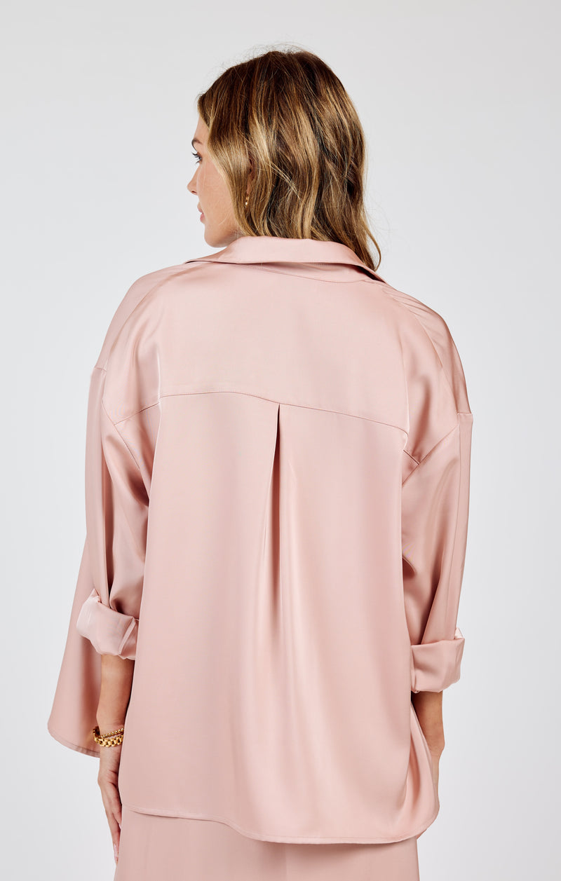 Mood Boost Button Up Shirt, Rose