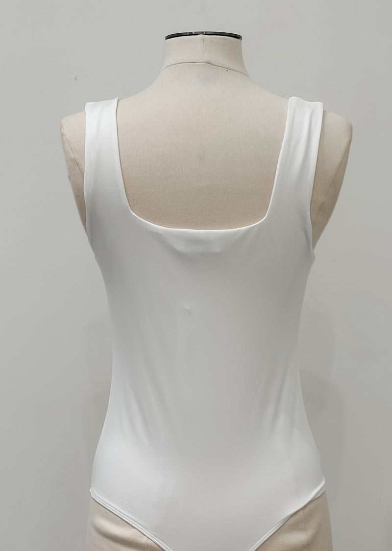 Square Neck Basic Knit Bodysuit, White