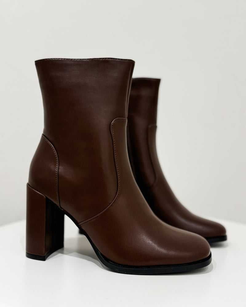 Ivy Square Toe PU Bootie, Brown