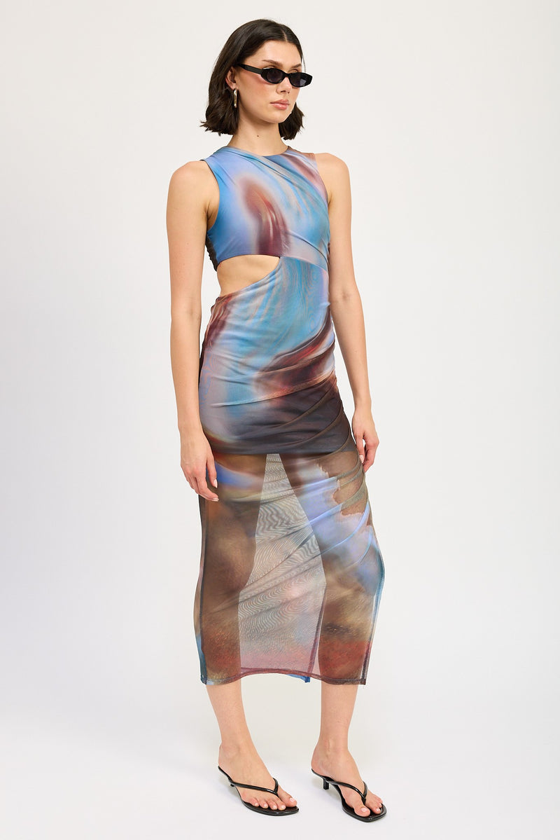 Cutout Marble Mesh Dress, Multi