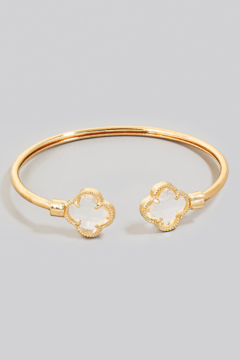 Clover Ends Cuff Bracelet, Clear/Gold