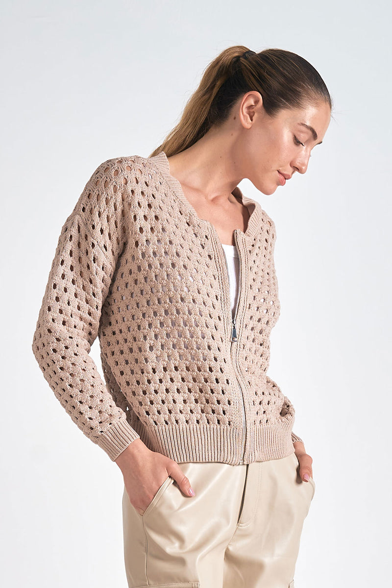 Open Cardigan Zip Up, Stone