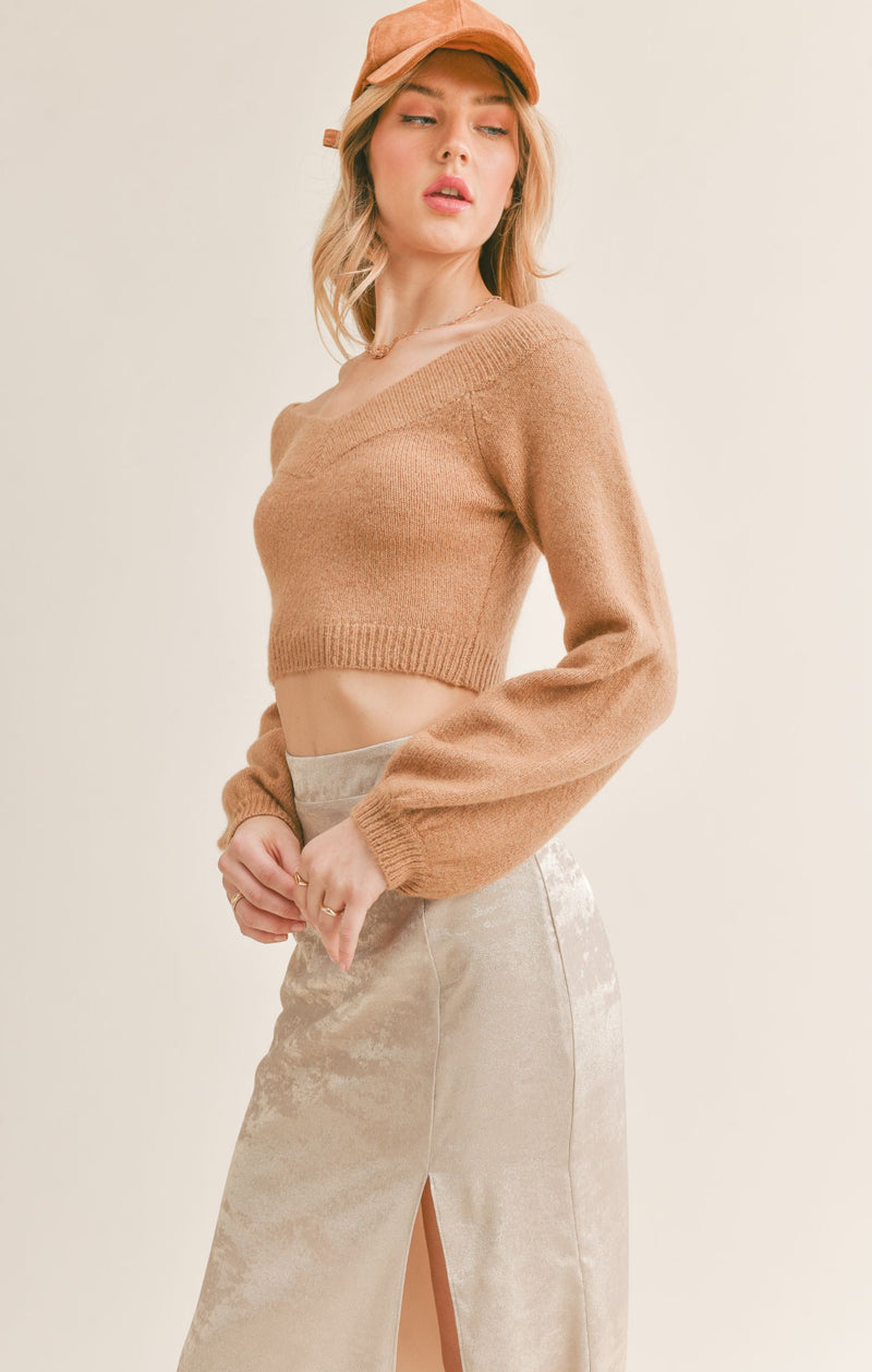 Happy Hour Off The Shoulder Sweater, Camel