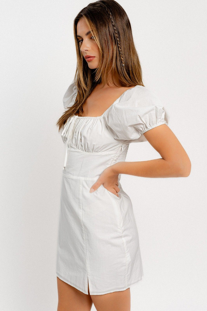 Puff Sleeve Cotton Dress, White