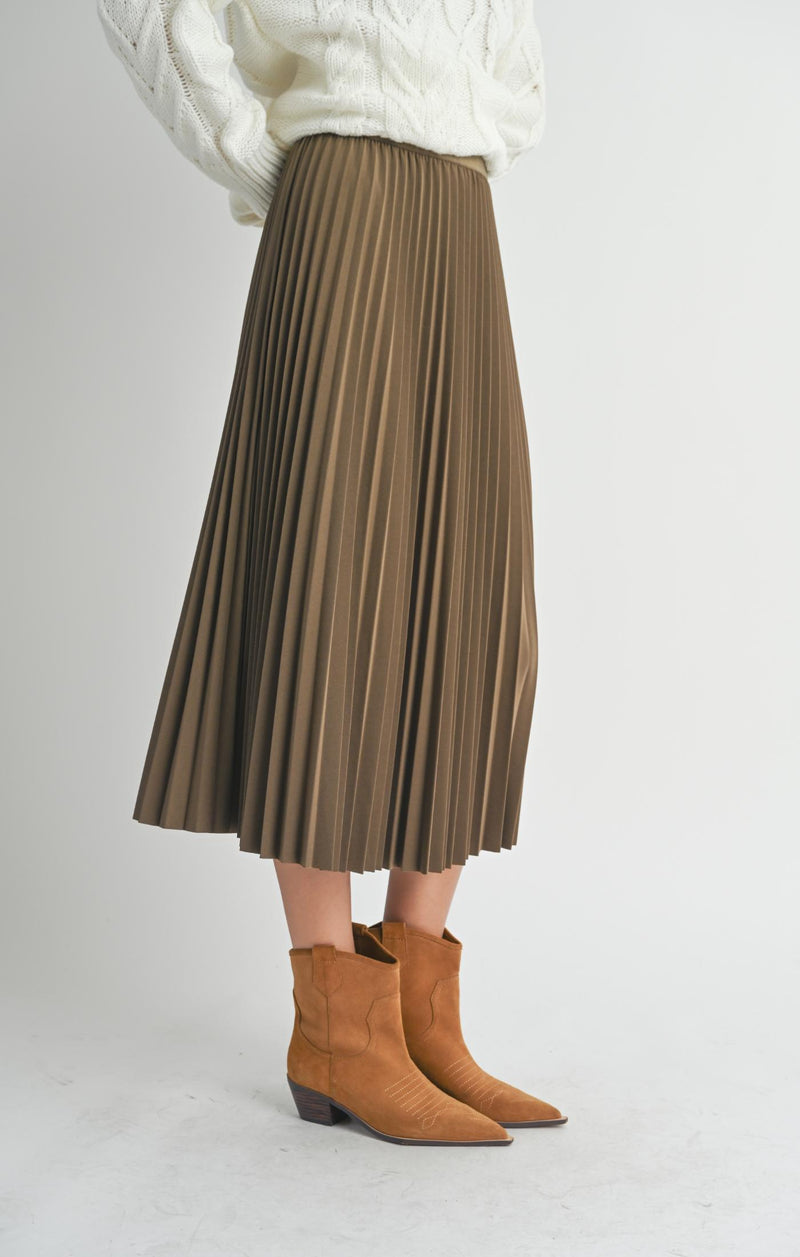 Full of Charm Pleated Midi Skirt, Brown