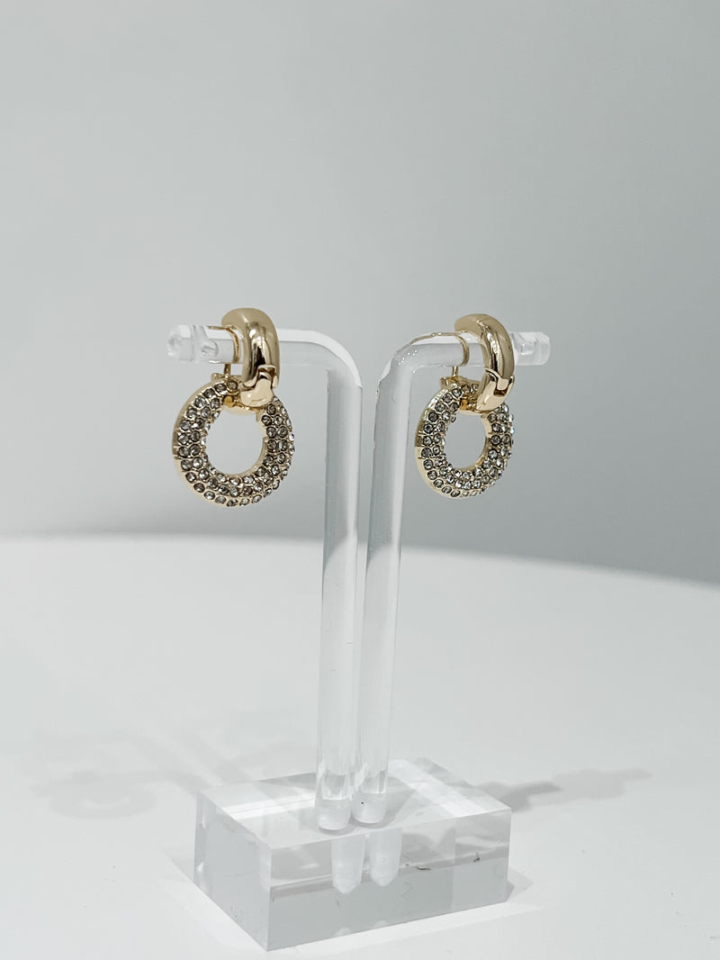 Pave double hoop earring, gold