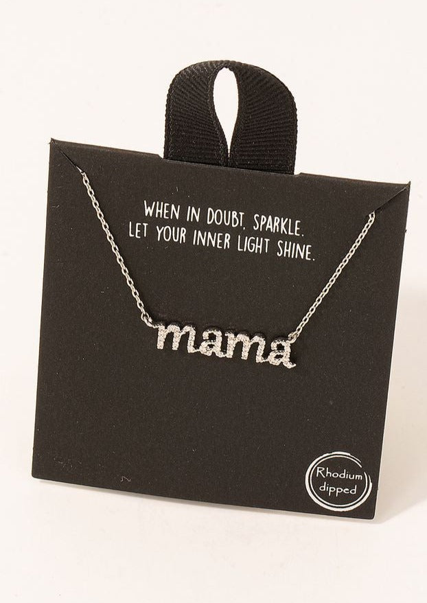 Pave Mama Pendant Necklace, Silver