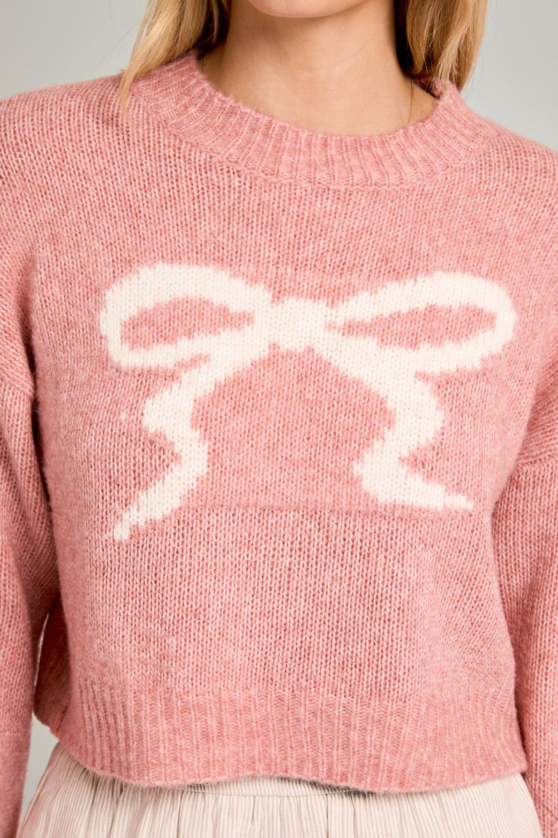 Ribbon Crew Neck Sweater Top, Blush/Cream