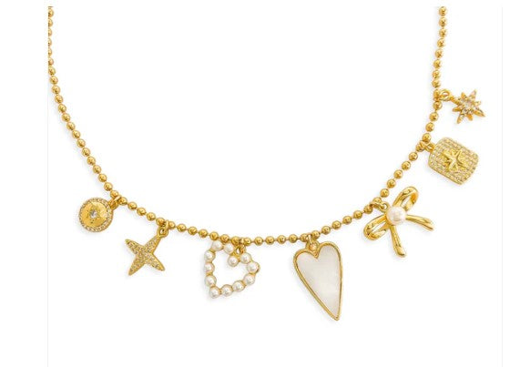 Pearl Charm Necklace, Gold