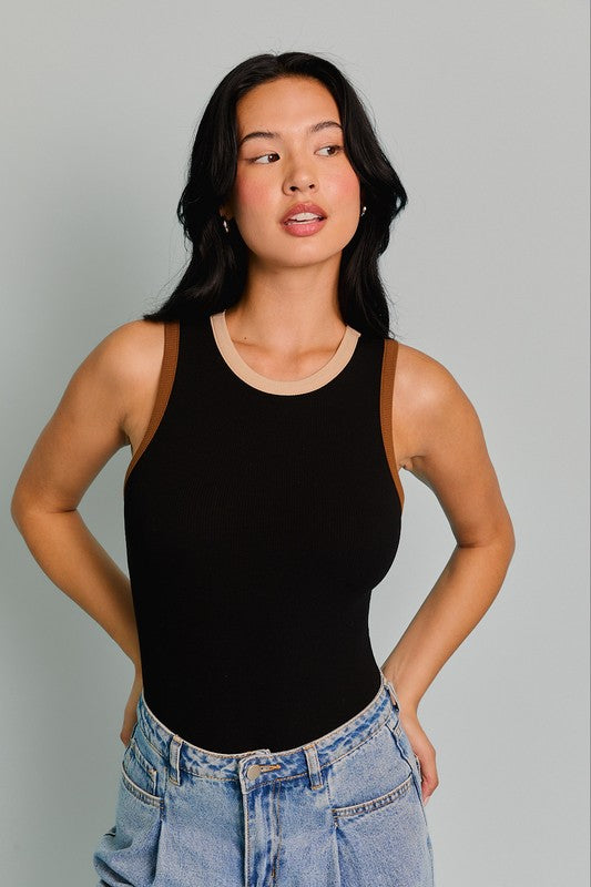 Sleeveless Contrast Trim Bodysuit