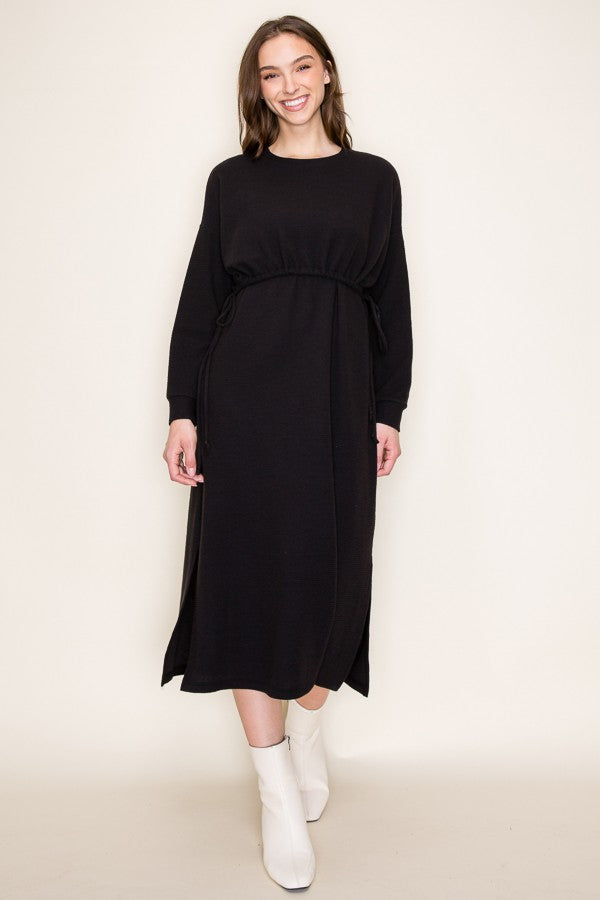 Long Sleeve Combo Knit Dress, Black