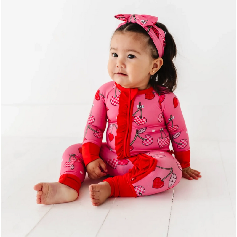 Cherry Convertible Footies Pajamas with Ruffle