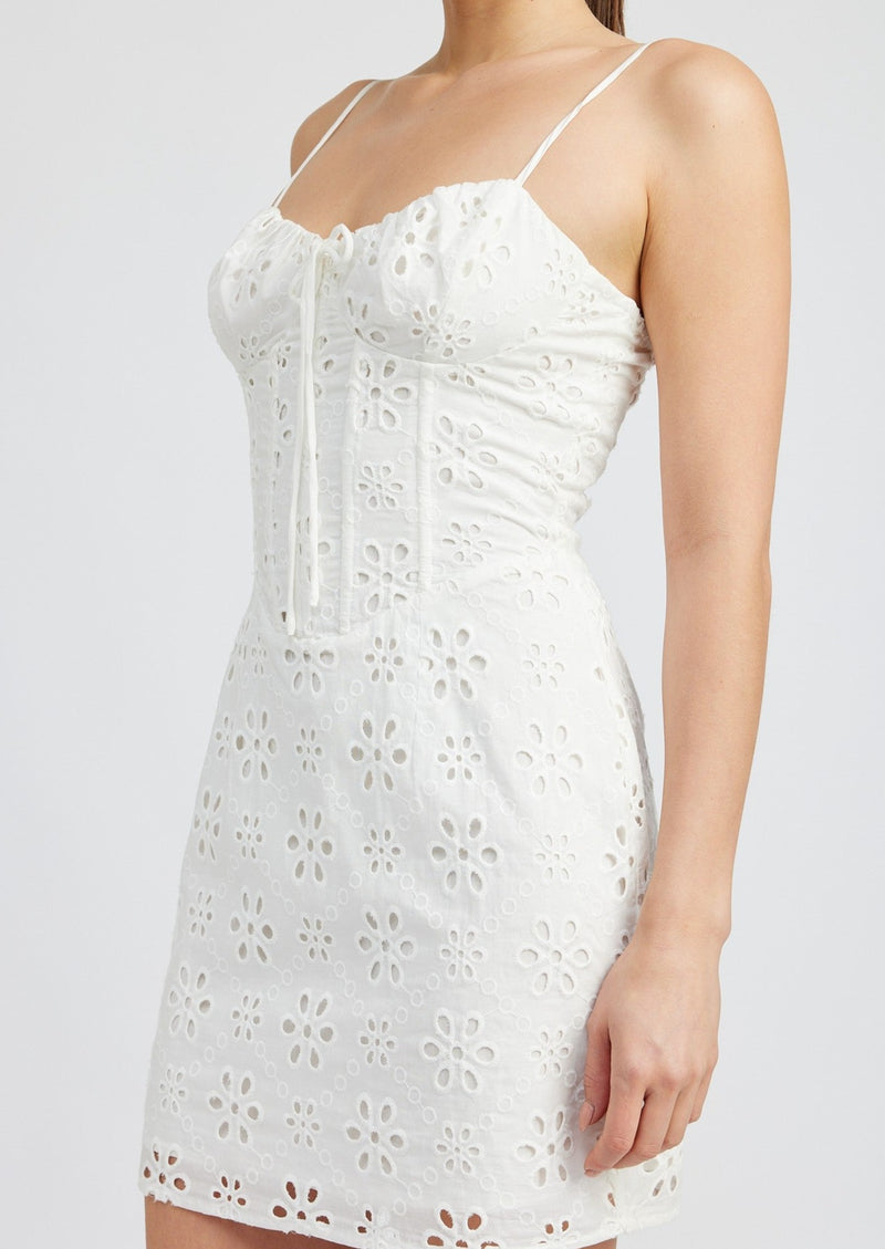 Eyelet Corset Mini Dress, White