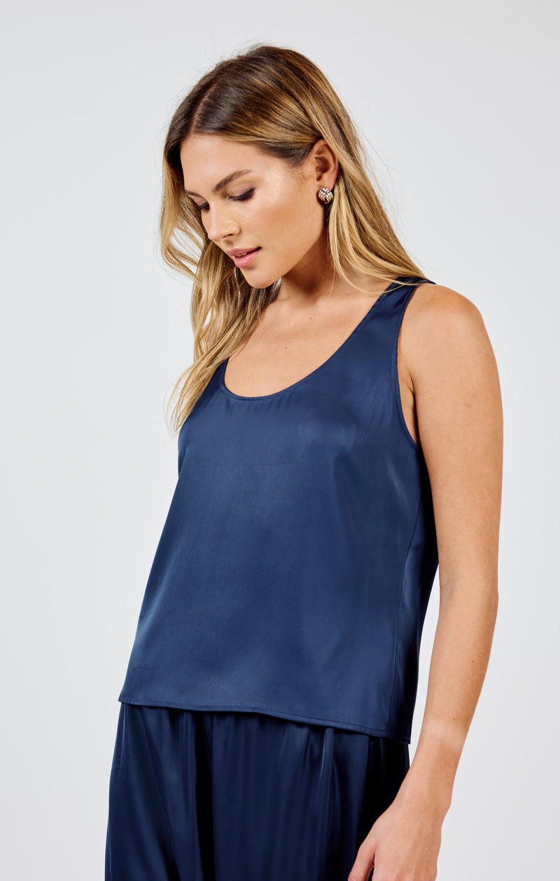 Last Night Scoop Neck Sleeveless Top, Navy