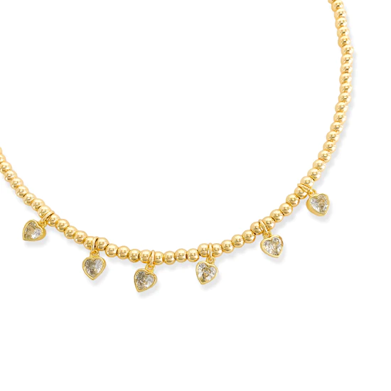 Mini CZ Heart Beaded Chain Necklace, Gold