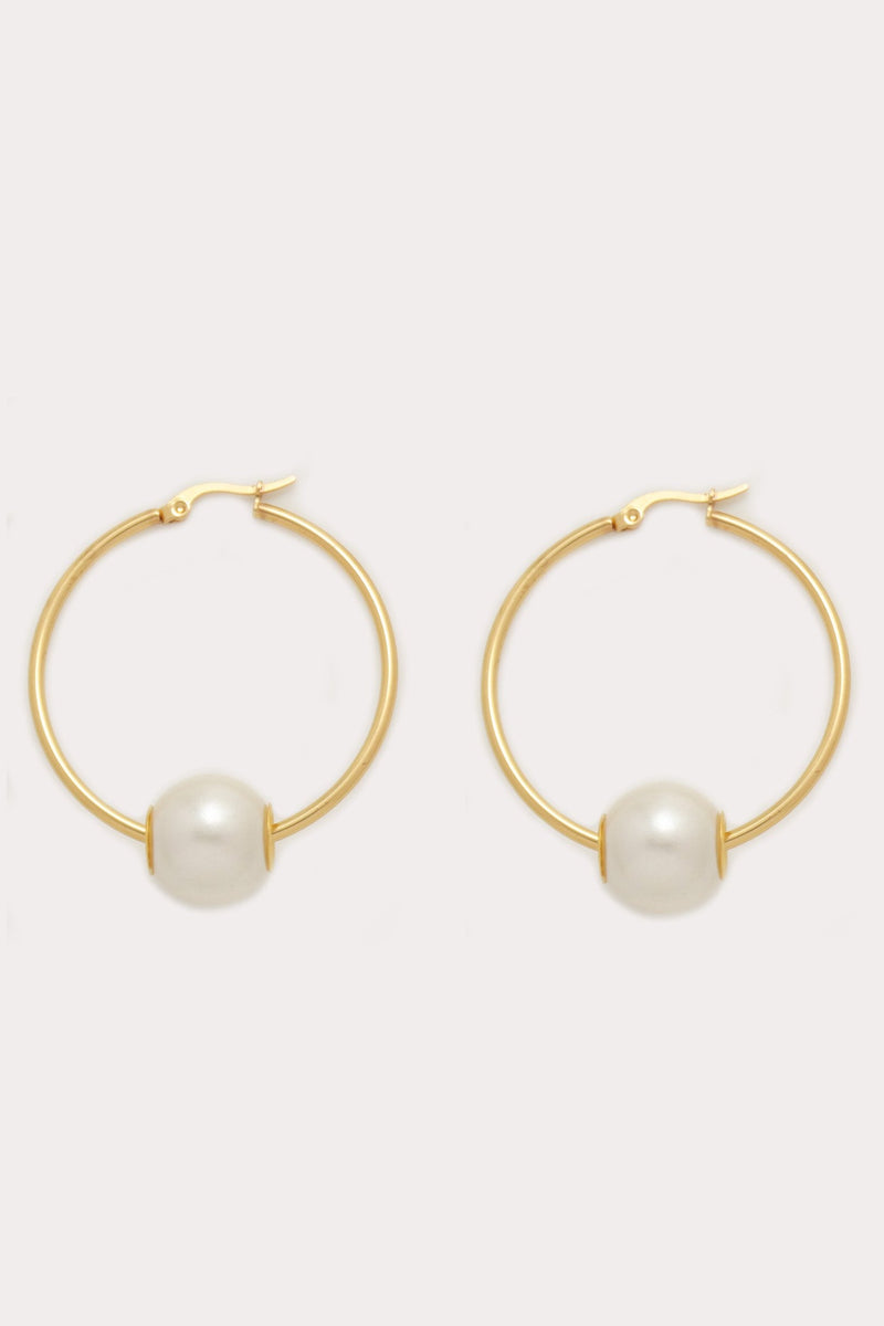 Pearl Hoop Earrings, Gold