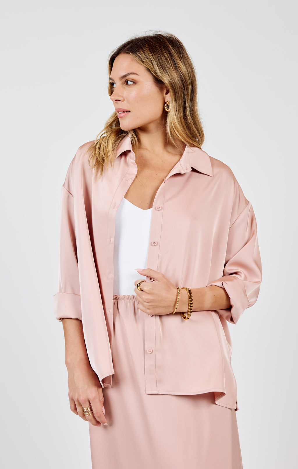 Mood Boost Button Up Shirt, Rose