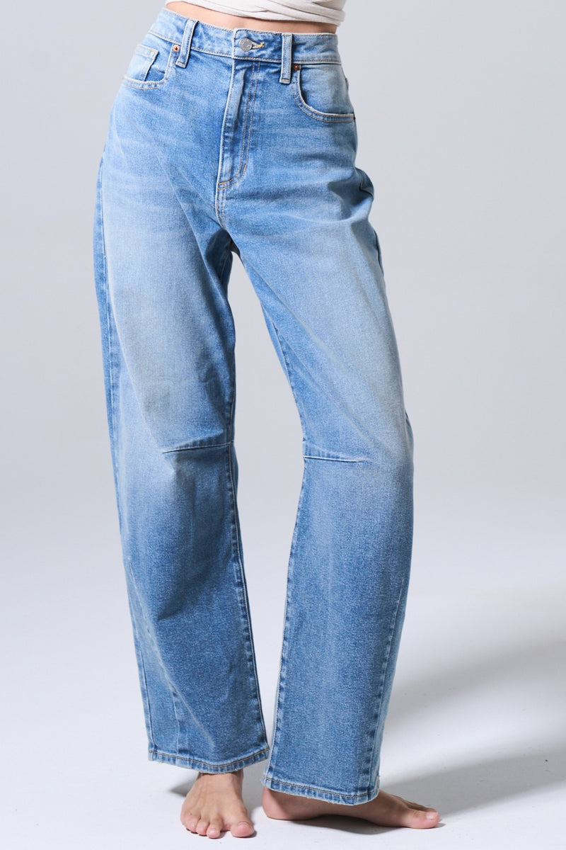 High Rise Straight Barrel Jeans, Medium Light