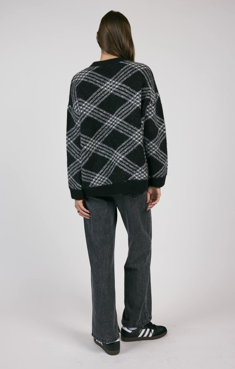 Brooke Plaid Print Sweater, Black/White