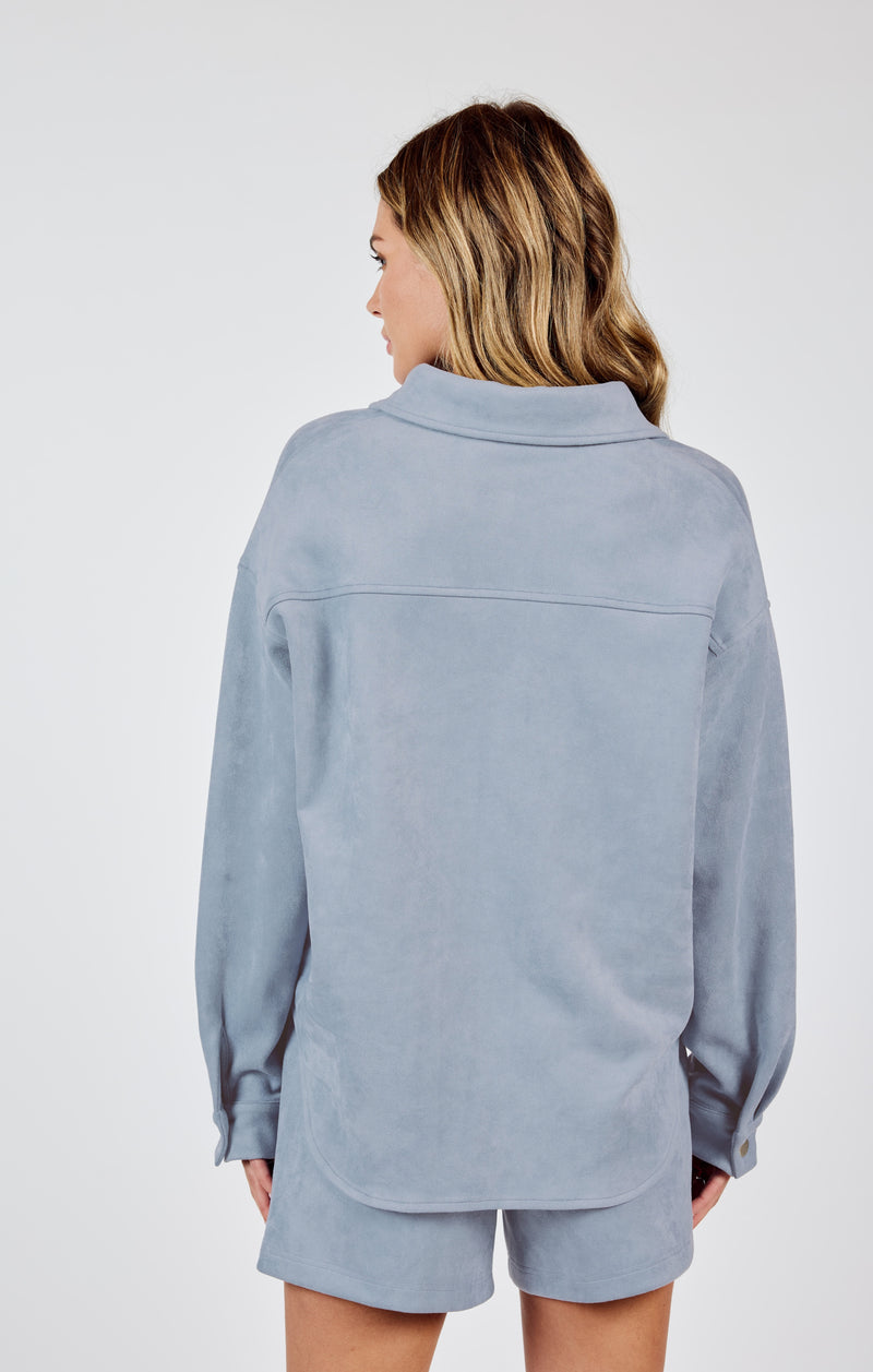 Align Faux Suede Shacket, Sky Blue